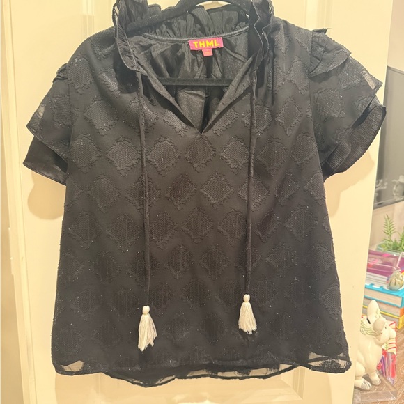 THML Black Blouse with Tassel Accents - Picture 6 of 6